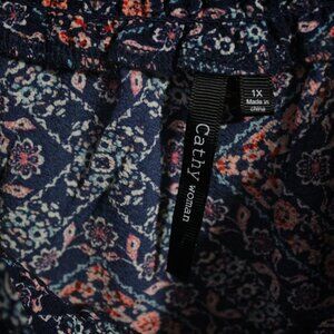 Cathy Women Floral Shirt: Ruffle sleeves: 1X